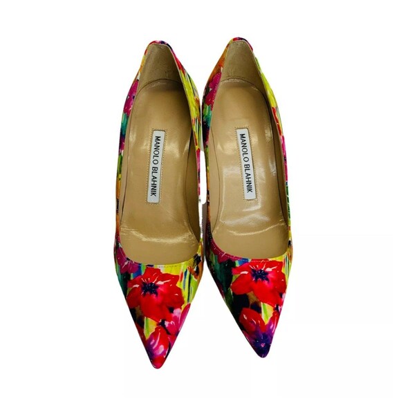 Manolo Blahnik BB 70 Floral Pointed Toe Neon Pumps Sz 41 / US 11 MSRP $695 - Picture 4 of 10